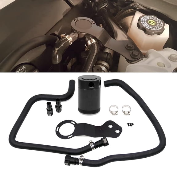 RULLINE Baffled Oil Catch Can Kit Oil Separator Reservoir Tank Compatible wtih 2016-2022 Chevy Camaro SSBlack