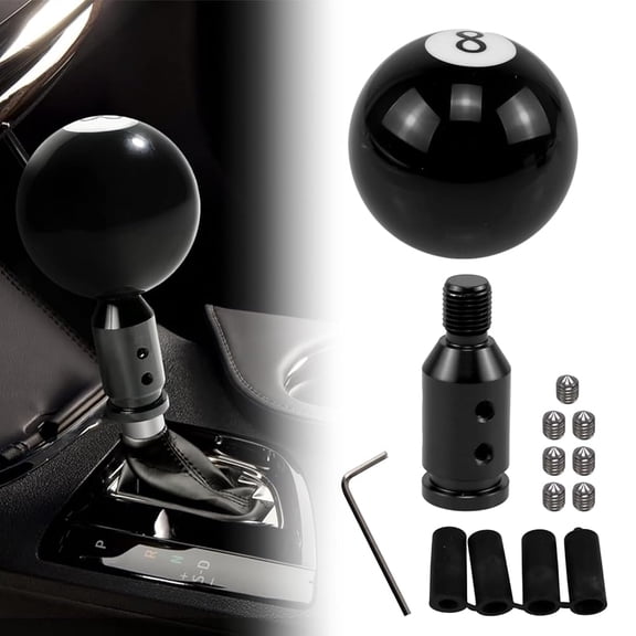 RULLINE Black 8 Round Ball Gear Shift Knob - Universal Fit Manual Shifter Knob with Aluminum Adapter - Acrylic & Aluminum Construction Compatible with Most Vehicles