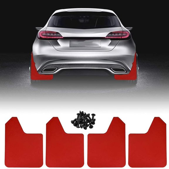 RULLINE Car Mud Flaps Universal Fit Red Splash Guards (4 Pack) Fender,with 20 Pieces 6mm Fastener Rivet Clips