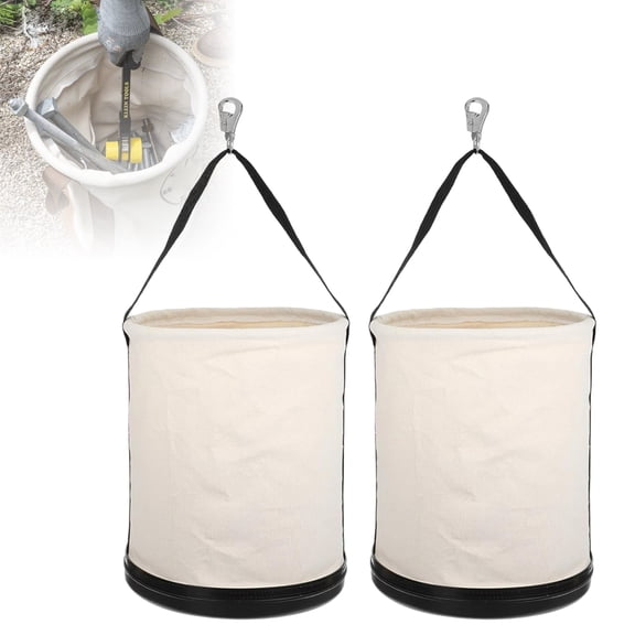 RULLINE Heavy Duty Canvas Tool Bucket with Plastic Base, 12" x 15", Portable Storage Box for Machinists/Woodworkers (2-Pack)