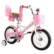 RULLY 14 Inch Girls Bike with Basket Bike Streamers Toddler Cycle Bikes, White