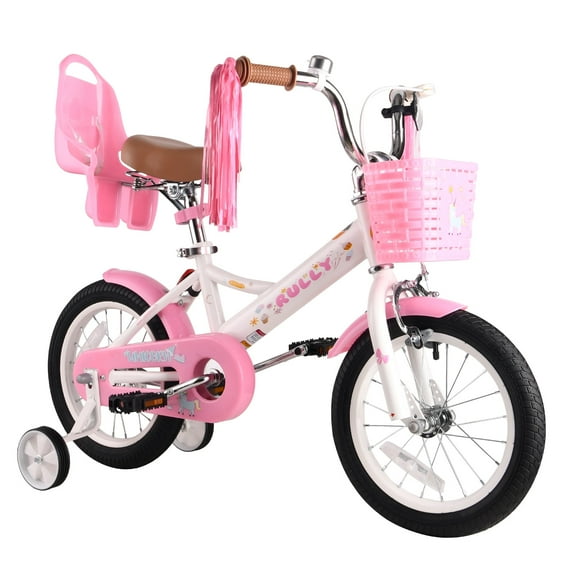 RULLY 16 Inch Girls Bike with Basket Bike Streamers Toddler Cycle Bikes, White