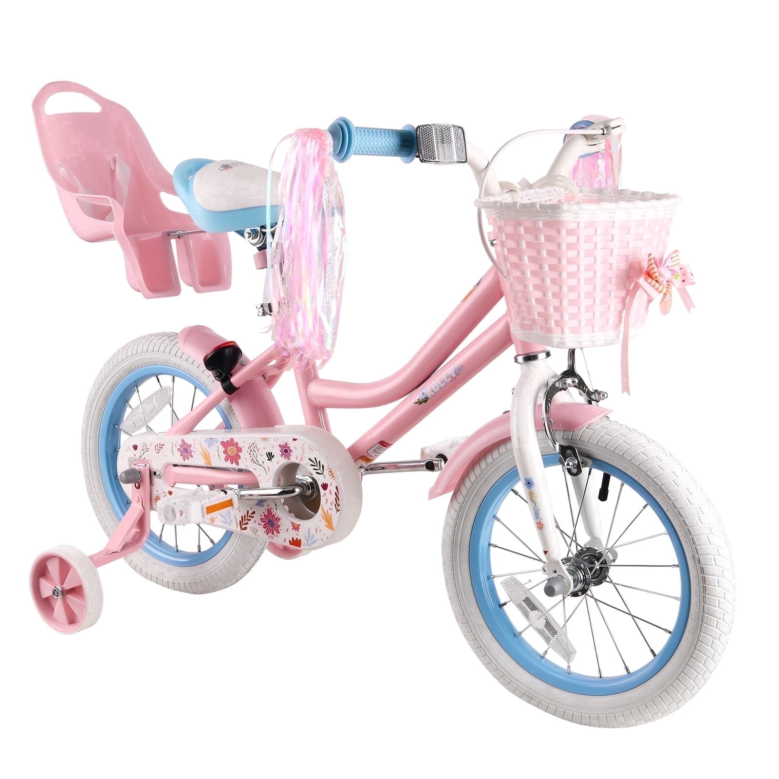 RULLY 18" Daisy Bike for Age 5 6 7 8 9 Year old Toddlers and Girls, Retro Style in Pink