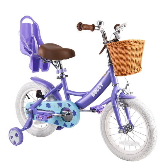RULLY Grape Kids Bike 12 Inch Bicycle for Girls Ages 2 3 4 Years, Girl Bikes with Basket & Doll Seat,Purple