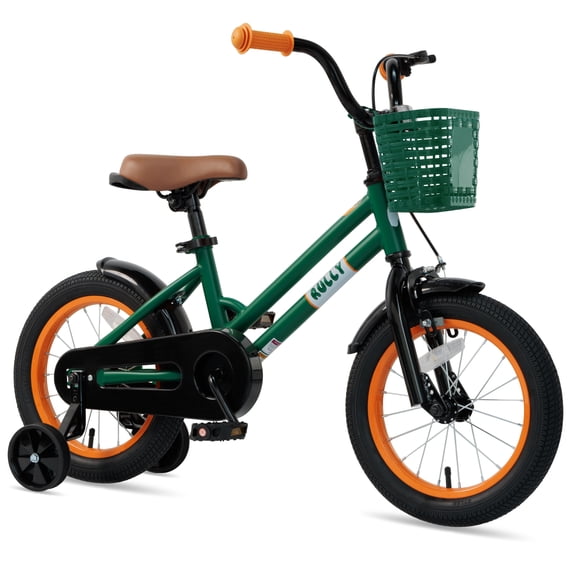 RULLY NOVA 12 Inch Kids Bike for Boys, Bicycle with Training Wheels & Front Basket, Steel Frame Children's Bike with Handbrake and Coaster Brake, Toddler Bike Ages 2-4, Green