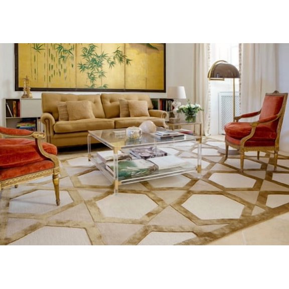 RUMAISA RUGS Classic Area Rugs, Yellow Wool & Silk Carpet Carpet for Living Room, Indoor Area Rug, Non Slip, Rug for Bedroom Dining Room (Size: 8' X 8' ft)