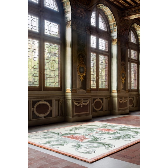 RUMAISA RUGS Floral Area Rugs, Cream, Wool & Silk Carpet Carpet for Living Room, Indoor Area Rug, Non Slip, Rug for Bedroom Dining Room (Size: 8' X 8' ft)