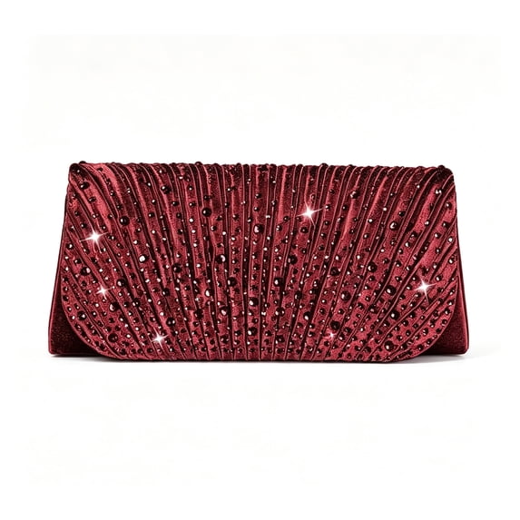 RUMANLAND Women's Burgundy Rhinestone Pleated Evening Clutch Purse Elegant Formal Handbag for Wedding Party Prom