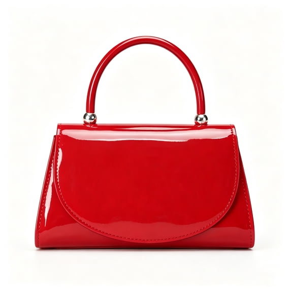 RUMANLAND Women's Red Patent Leather Evening Bag, Top Handle Clutch Purse with Glossy Finish and Elegant Structured Design