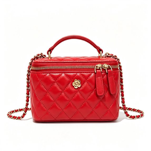 RUMANLAND Women's Red Quilted Top Handle Crossbody Bag