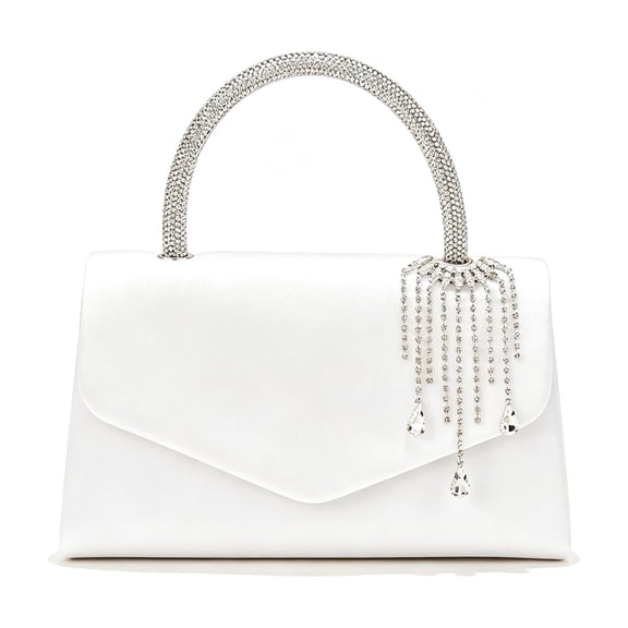 RUMANLAND Women's Rhinestone Handle Clutch Purse Sparkle Crystal Tassel Evening Bag for Wedding Party