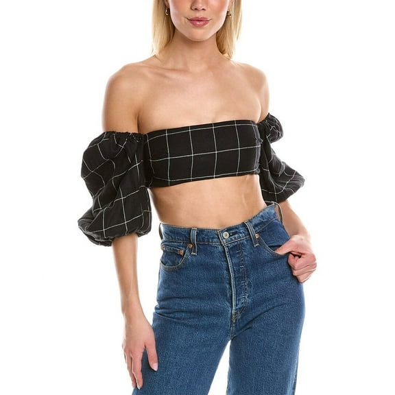 RUMER womens  Quinn Linen Crop Top, m