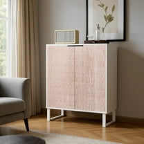 RUMLIVE Coffee Bar Cabinet with Storage, Fluted Wine Cabinet with Wine Rack & Glass Holder, Buffet Sideboard Liquor Cabinet for Kitchen, Dining Room, Living Room, Walnut, White