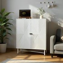 RUMLIVE Wine Bar Cabinet with Storage, Wine Rack and Glass Holder, Coffee Bar Cabinet with 2 Rows Wine Racks,Buffet Sideboard for Dining Room, Kitchen, Living Room, White