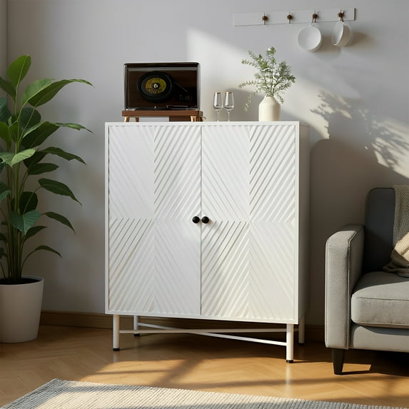 Strafriture Wine Bar Cabinet with Storage, Wine Rack and Glass Holder, Coffee Bar Cabinet with 2 Rows Wine Racks,Buffet Sideboard for Dining Room, Kitchen, Living Room, White