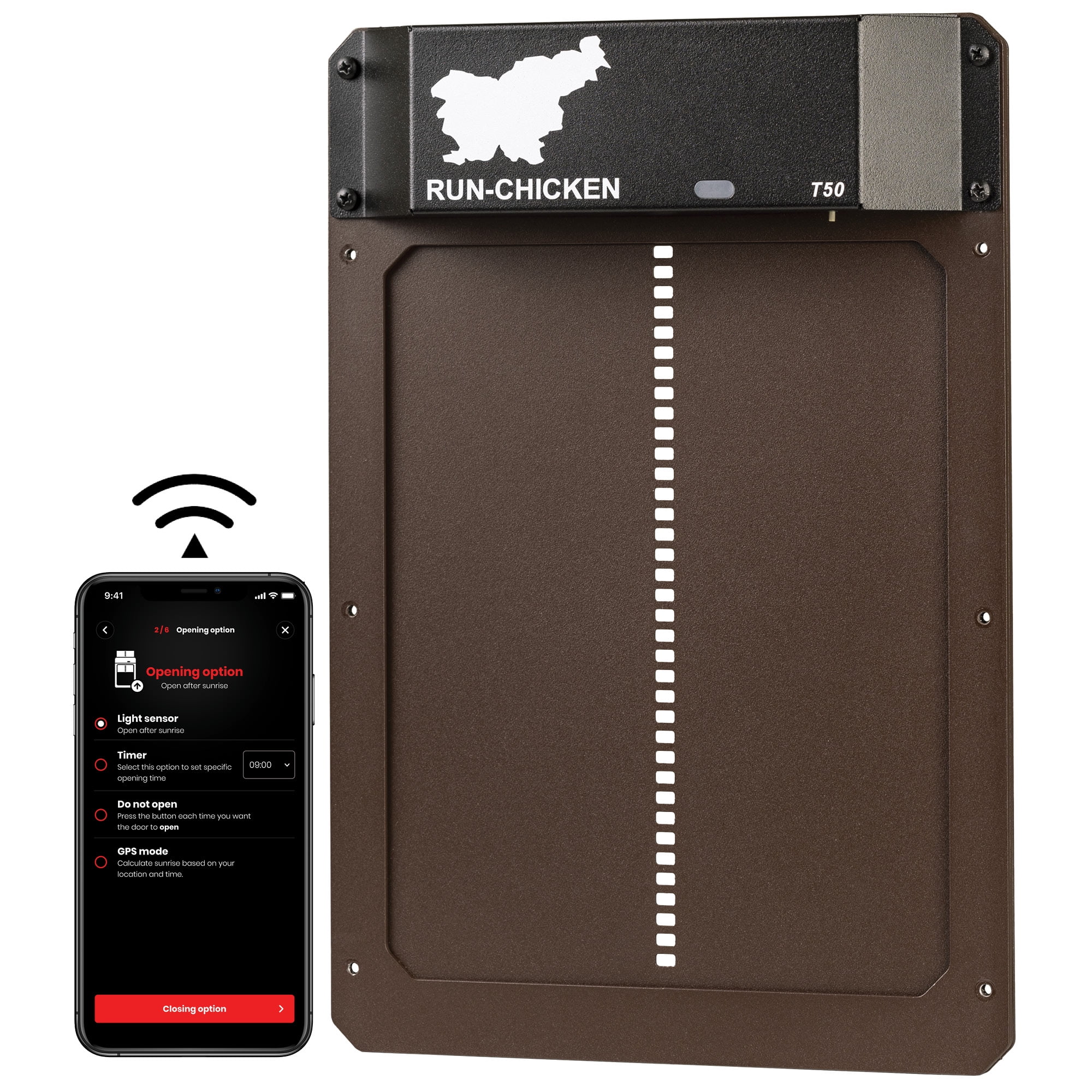 RUNCHICKEN Door T50 (BROWN) Automatic Chicken Coop Door Opener with