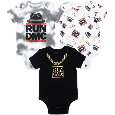 RUN--DMC Run DMC Hip Hop Newborn Baby Boys 3 Pack Bodysuits Newborn to Infant
