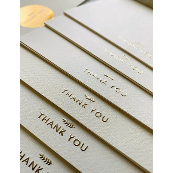 RUN2PRINT (36 Pack) Thank You Cards With Envelopes & Gift of 36 Foiled Stickers - Elegant Emboss Rose Gold Foil Pressed Blank Notes Wedding All Occasion Cards (Ivory)
