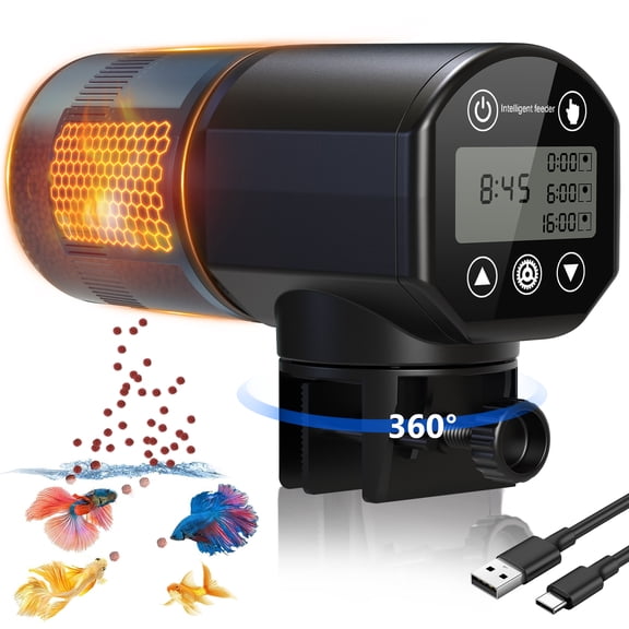 RUNACC Automatic Fish Feeder With Heating Function 200ml Rechargeable Dispenser Smart Timer Food Feeders for Aquarium, Tank Turtle Pond Betta