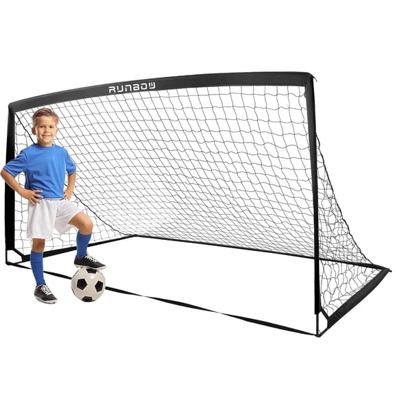RUNBOW 11x5.5' 9x5' 6x4' FT Kids Soccer Goal with Carry Bag, Portable Folding Soccer Net for Backyard Training, Indoor/Outdoor Use for Youth and Adults (6x4FT, 1 Pack, Black)