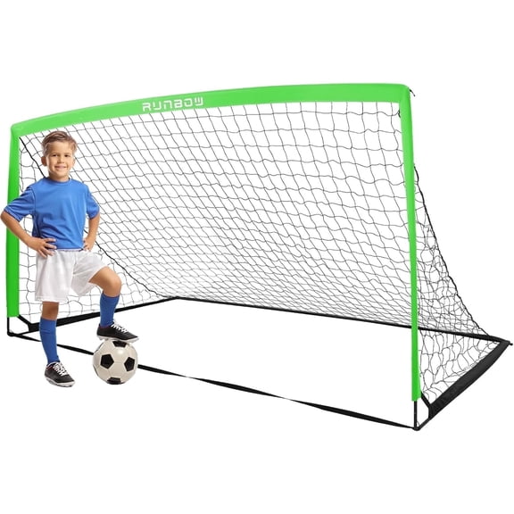 RUNBOW Kids Soccer Goal Portable Folding Metal Rod Indoor Outdoor Use ( 6x4ft ,1 pack ,Green)