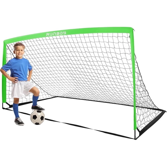 RUNBOW Metal 6x4ft Kids Soccer Goal with Carry Bag, Portable Folding Soccer Net for Backyard, Indoor/Outdoor for Youth and Adults ( 1 pack, Green)