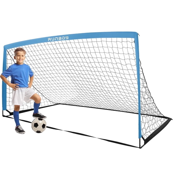 RUNBOW Kids Soccer Goal with Metal Rod, Portable Folding Soccer Net for Backyard Training, Indoor/Outdoor Use for Youth and Adults (6x4ft, 1 pack, Grey Blue)