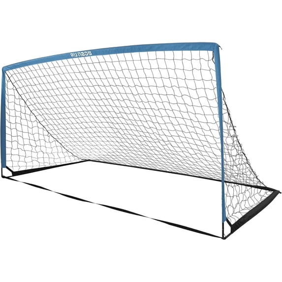 RUNBOW Metal 12x6ft Kids Soccer Goal with Carry Bag, Portable Folding Soccer Net for Backyard Training, Indoor/Outdoor Use for Youth and Adults ( 1 pack, Grey Blue)