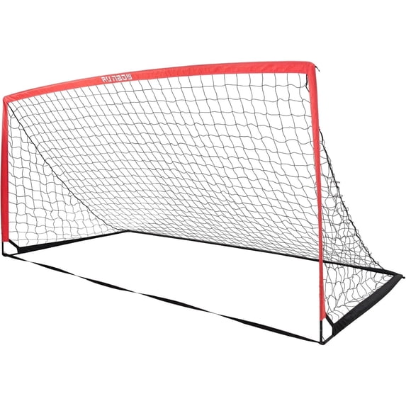 RUNBOW Metal 11 x 5.5 ft Kids Soccer Goal with Carry Bag, Portable Folding Soccer Net for Backyard, Indoor/Outdoor Use for Youth and Adults(Red)