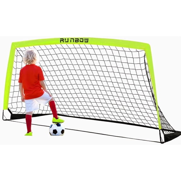 RUNBOW 6x4 ft Portable Kids Soccer Goal for Backyard Practice Soccer Net with Carry Bag (6x4 FT, 1 pack, Light Yellow)