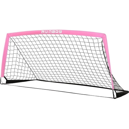 RUNBOW 6x4 ft Portable Kids Soccer Goal for Backyard Practice Soccer Net with Carry Bag (6x4 FT, 1 Pack, Pink)