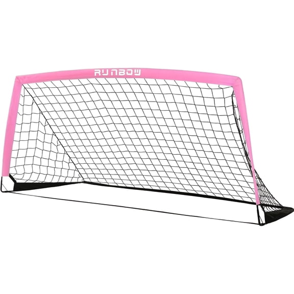 RUNBOW 6x4 ft Portable Kids Soccer Goal for Backyard Practice Soccer Net with Carry Bag (6x4 FT, 1 Pack, Pink)