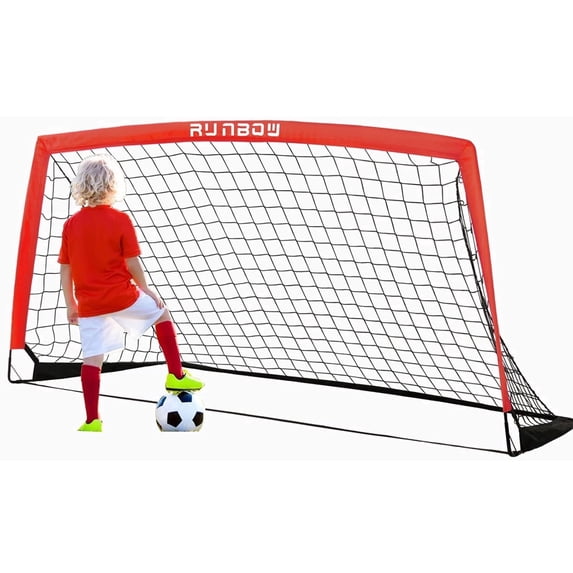 RUNBOW 6x4 ft Portable Kids Soccer Goal for Backyard Practice Soccer Net with Carry Bag (6x4 ft, 1 pack, Red)