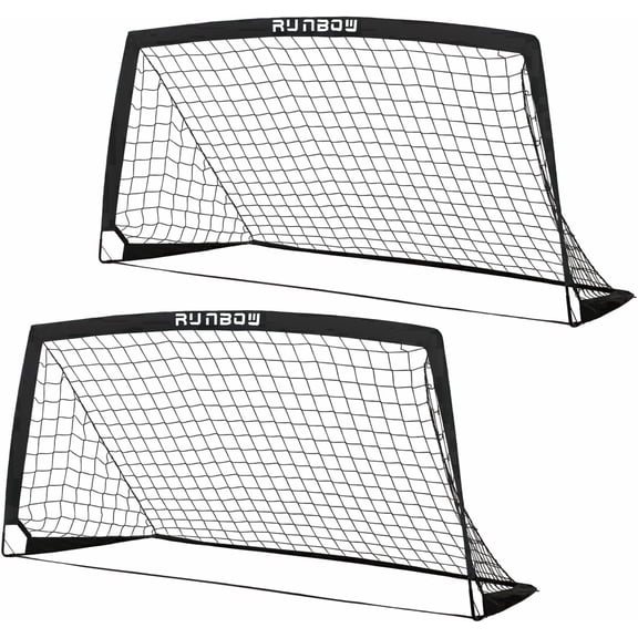 RUNBOW 6x4 ft Portable Kids Soccer Goal for Backyard Practice Soccer Net with Carry Bag (6x4 FT, 2 packs, Black)