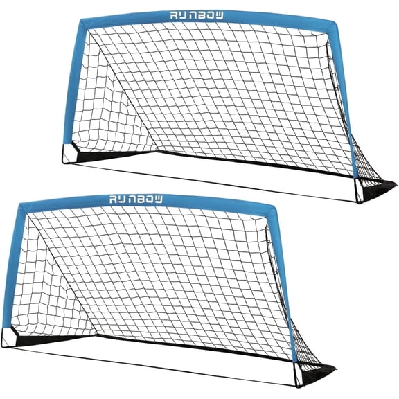 RUNBOW 6x4 ft Portable Kids Soccer Goal for Backyard Practice Soccer Net with Carry Bag(6x4 FT, 2 packs, Grey Blue)