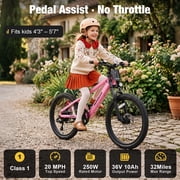 RUNDEER 20 Electric Bike for Kids Age 6-13, Ebike for Kids, 20MPH, 32 Miles Range, 250W, 48V/20Ah, 2849 by T V Certified, As a Gift for Birthday, Pink