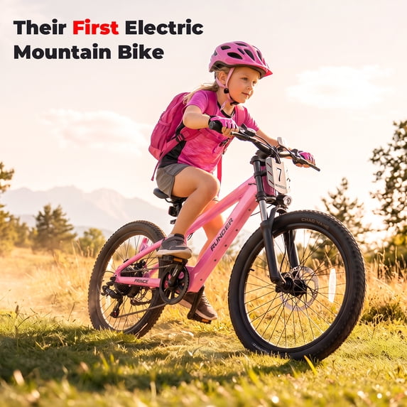 RUNDEER 20'' Electric Bike for Age 6-13, Kids Ebike, 250W, 48V/20Ah, 20MPH, 32 Miles Range, 2849 by TÜV Certificated, Pink