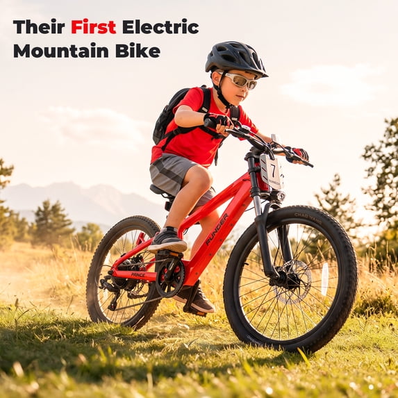 RUNDEER 20'' Electric Bike for Age 6-13, Kids Ebike, 250W, 48V/20Ah, 20MPH, 32 Miles Range, 2849 by TÜV Certificated, Red