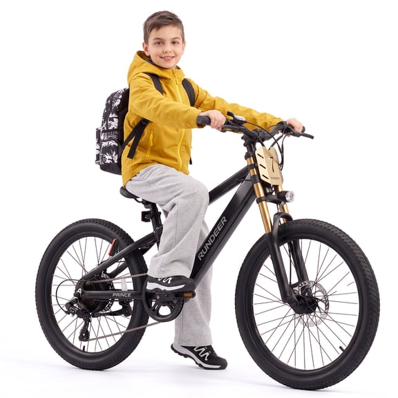 RUNDEER Kids eBike,20" Electric Bike for Kids Ages 8+, Fits 4'3"–5'7" Class 1, 2849, Pedal Assist, 20 mph, 32‑Mile Range, 250W Motor, 36V 10Ah, Great for off‑Ranty, Black