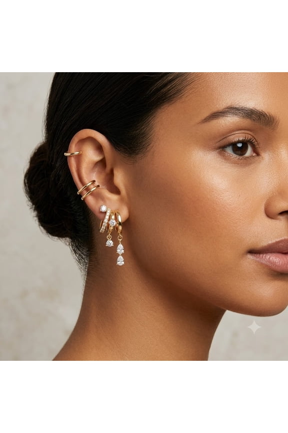 3 Pcs Cubic Zirconia Ear Cuff Set Non Piercing Dainty Daily Party Jewelry for Women