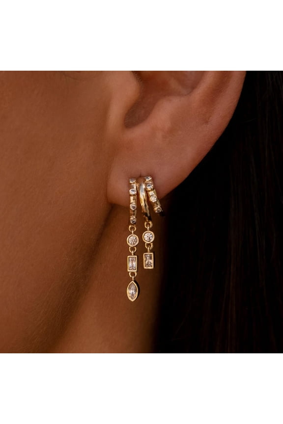 Cubic Zirconia Chain Drop Huggie Earrings Women Daily Party Jewelry