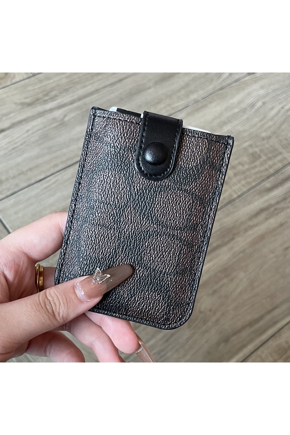 Dark Brown Classic Monogram Slim Card Holder Pull-Out Design PU Leather Snap Button Multi Slot Card Case Minimalist Portable Credit Card Organizer for Women Men