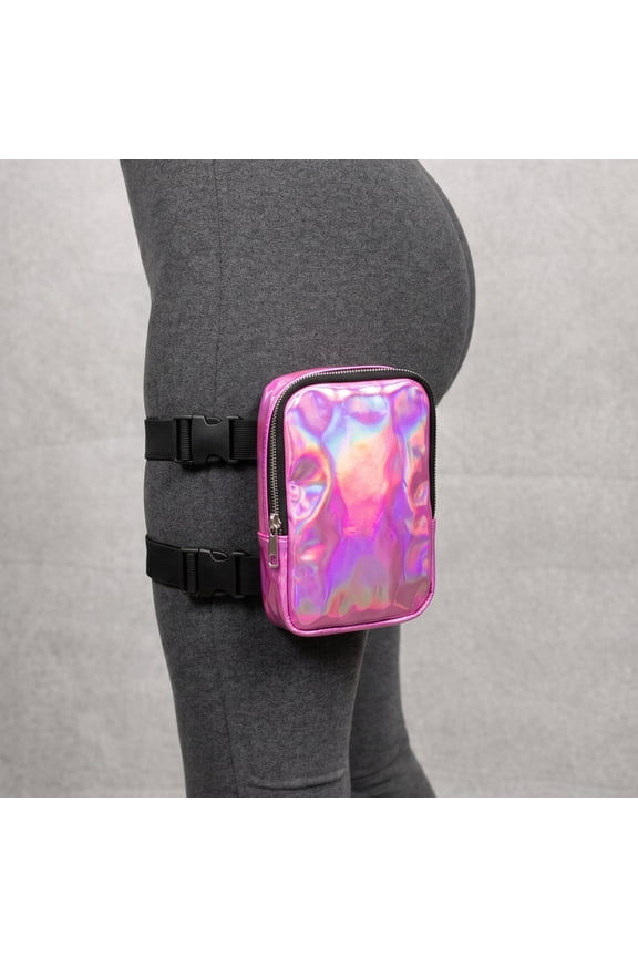 Holographic Pink Drop Leg Bag Adjustable Thigh Pouch for Festival Rave