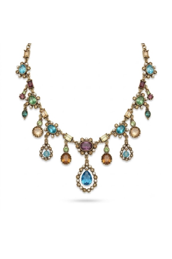 Vintage Multicolor Rhinestone Drop Statement Necklace for Women