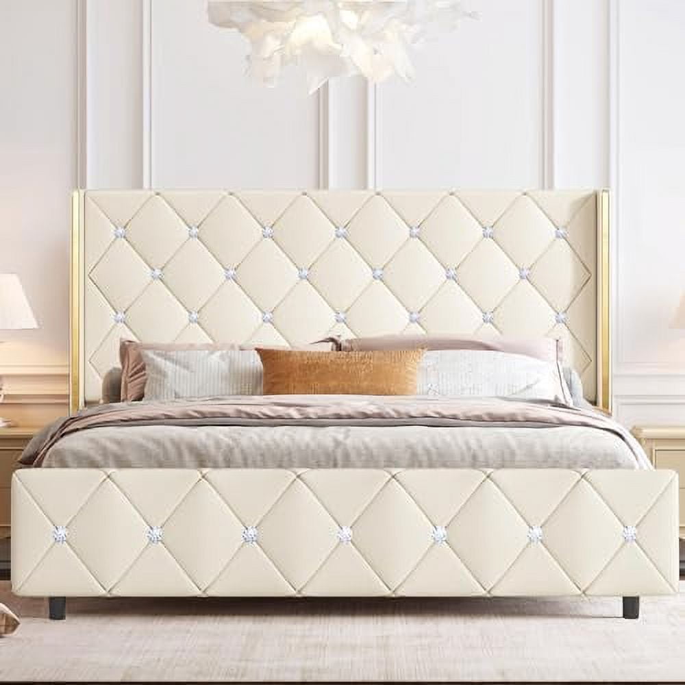 RUNFAYBIU Full Size Bed Frame Upholstered Platform Bed with Tufted