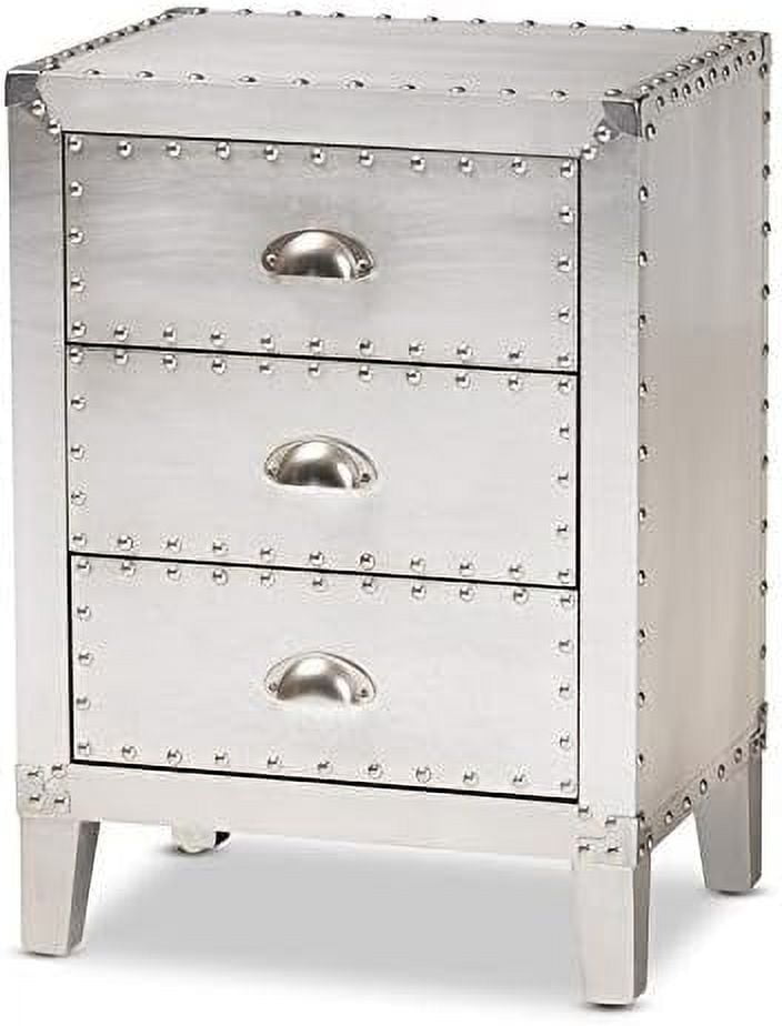 Claude Riveted Silver Metal 3-Drawer Nightstand