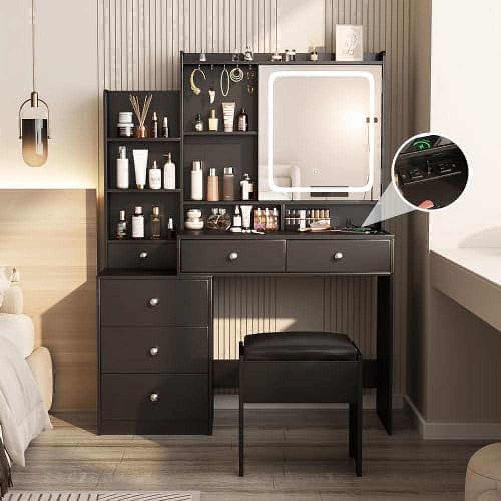 GEROBOOM Vanity Mirror Desk with Stool Vanity Set with 6 Drawers and ...