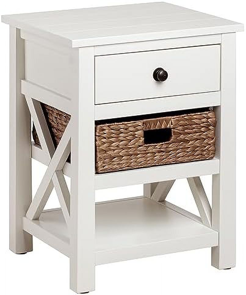 RUNFAYBIU XSide Nightstand End Table with Drawer 2 Shelves and Wicker