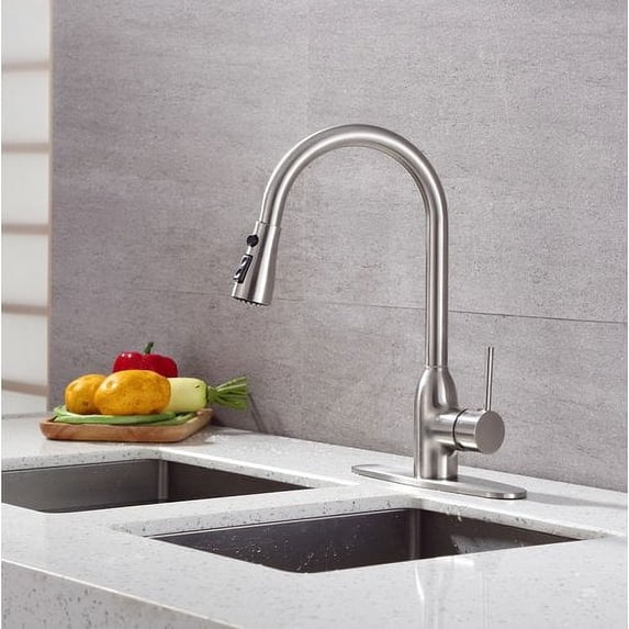 RUNFINE Single-Handle Pull Down Sprayer Kitchen Faucet Brushed Nickel Finish