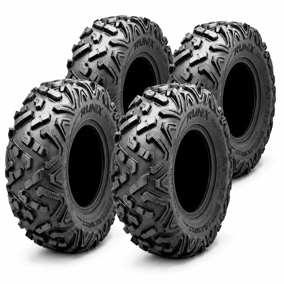 RUNIX High-Traction Compound ATV UTV Tires, 27X9R12 Front, 27X11R12 Rear, Set of 4, Radial Tire, All Terrain, 6PR, Tubeless, RUNIX TrailFury EX